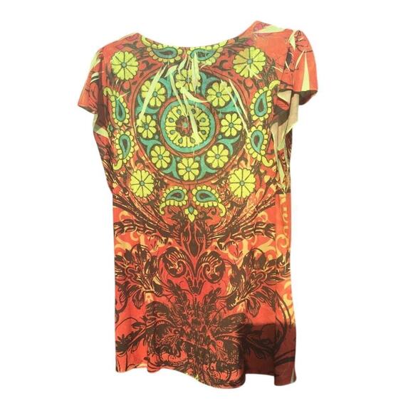 One world Womens Top Size Medium Burnout Fairy Grunge Green Brown Lace Flower - Picture 5 of 13